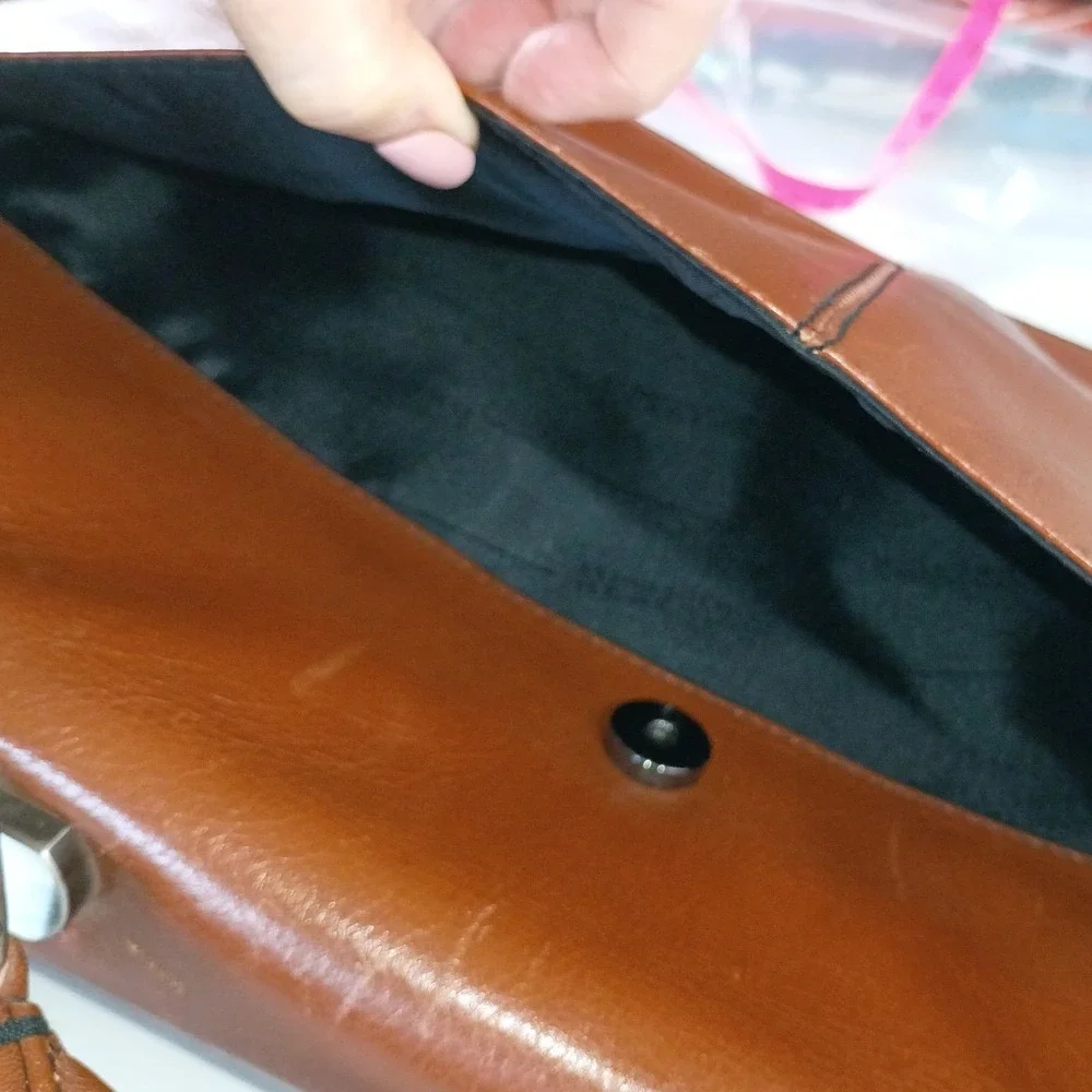 Kenneth Cole Reaction Brown Leather Briefcase Messenger Bag Laptop Work Bag‎
